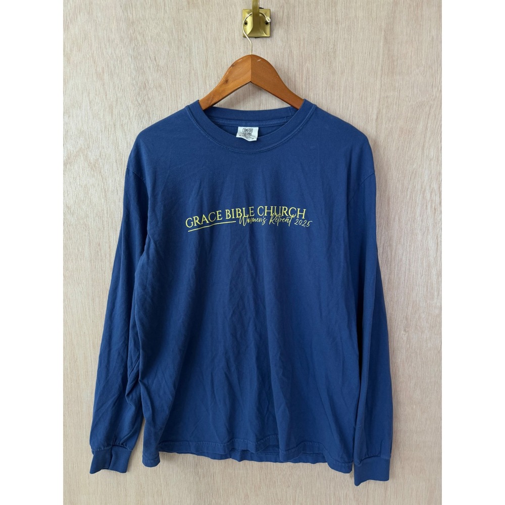 Comfort Colors Grace Bible Church Long Sleeve T-Shirt Blue Mens Large 2025